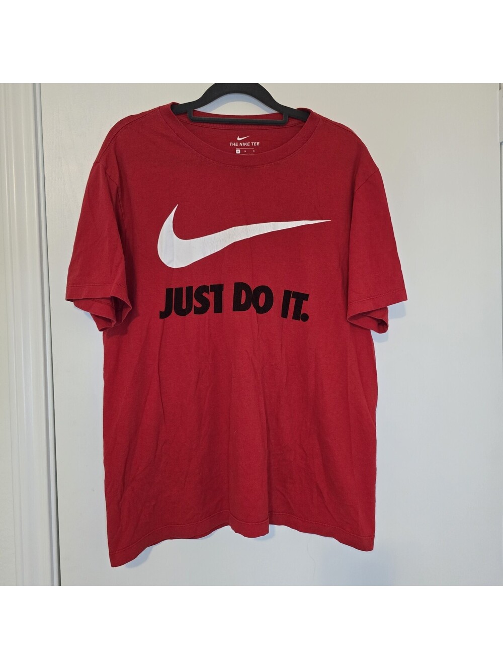 Nike Shirt Mens Sz M Red Short Sleeve Swoosh Just Do It Active Blokecore Sporty